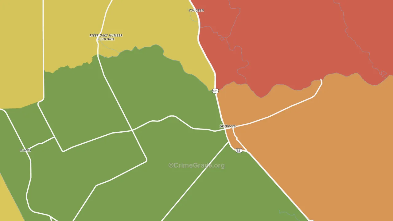Skidmore, TX Map of Theft Rates