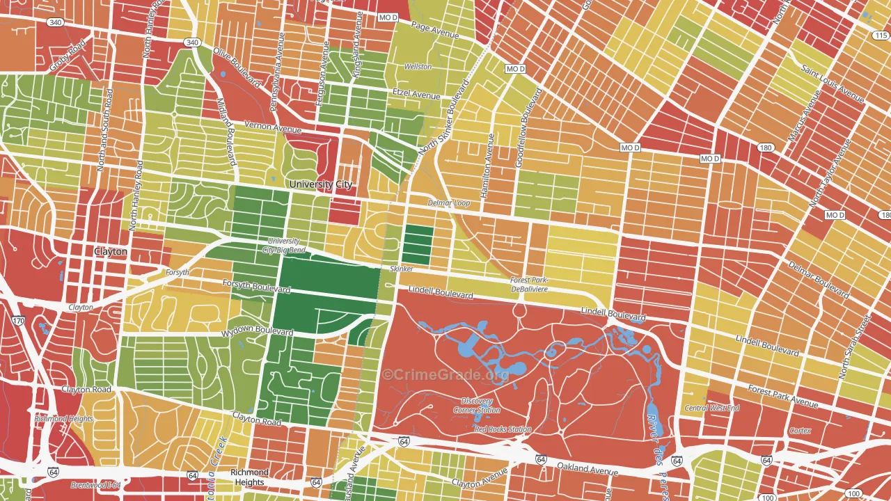Skinker-Debaliviere, St. Louis, MO Map of Theft Rates