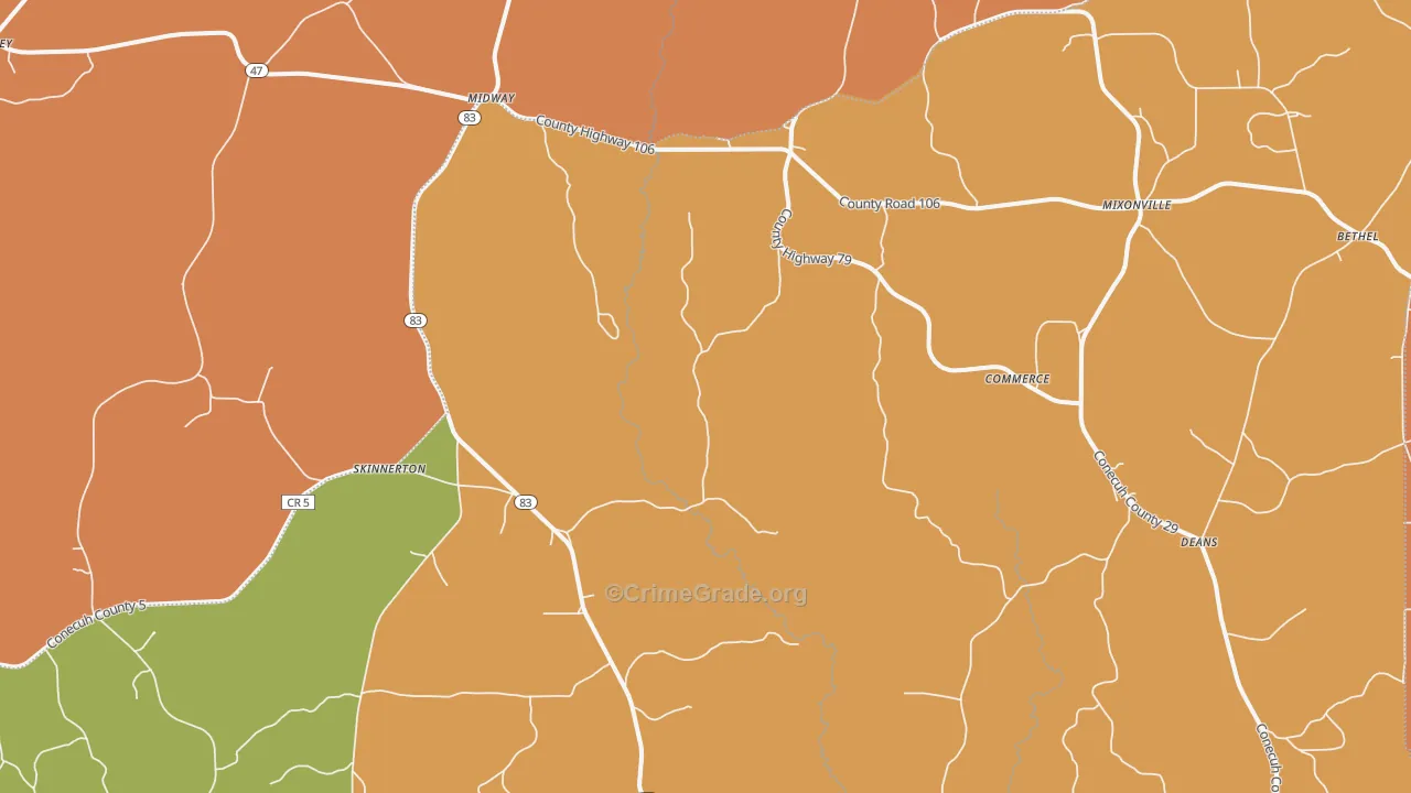 Skinnerton, AL Map of Theft Rates