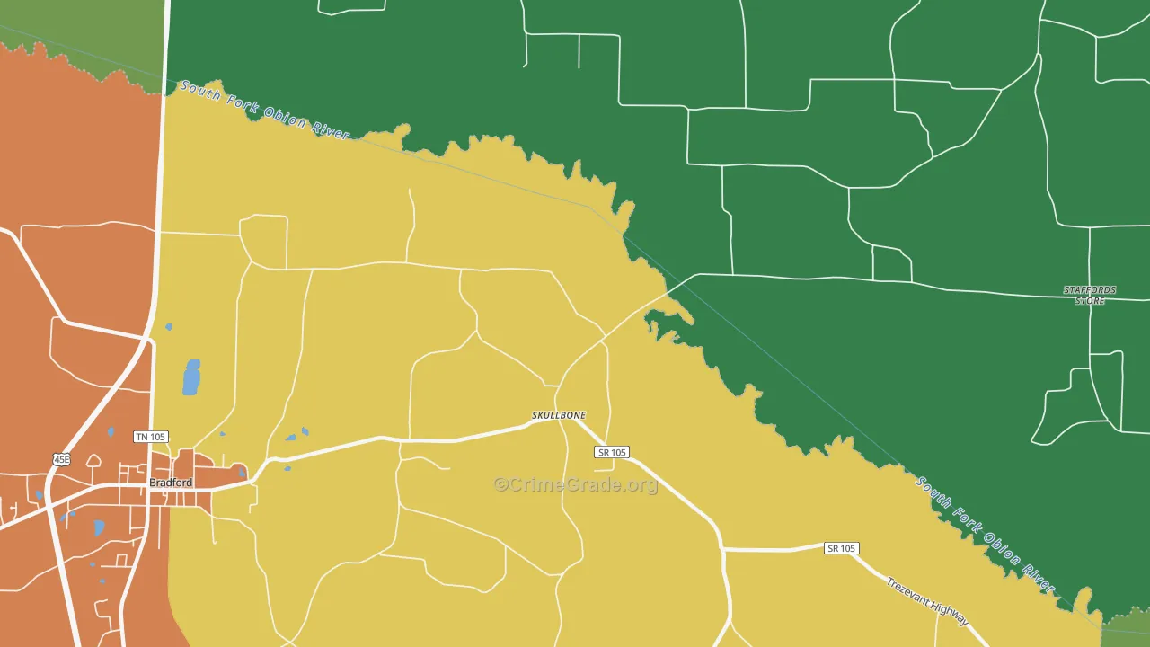 Skullbone, TN Map of Theft Rates