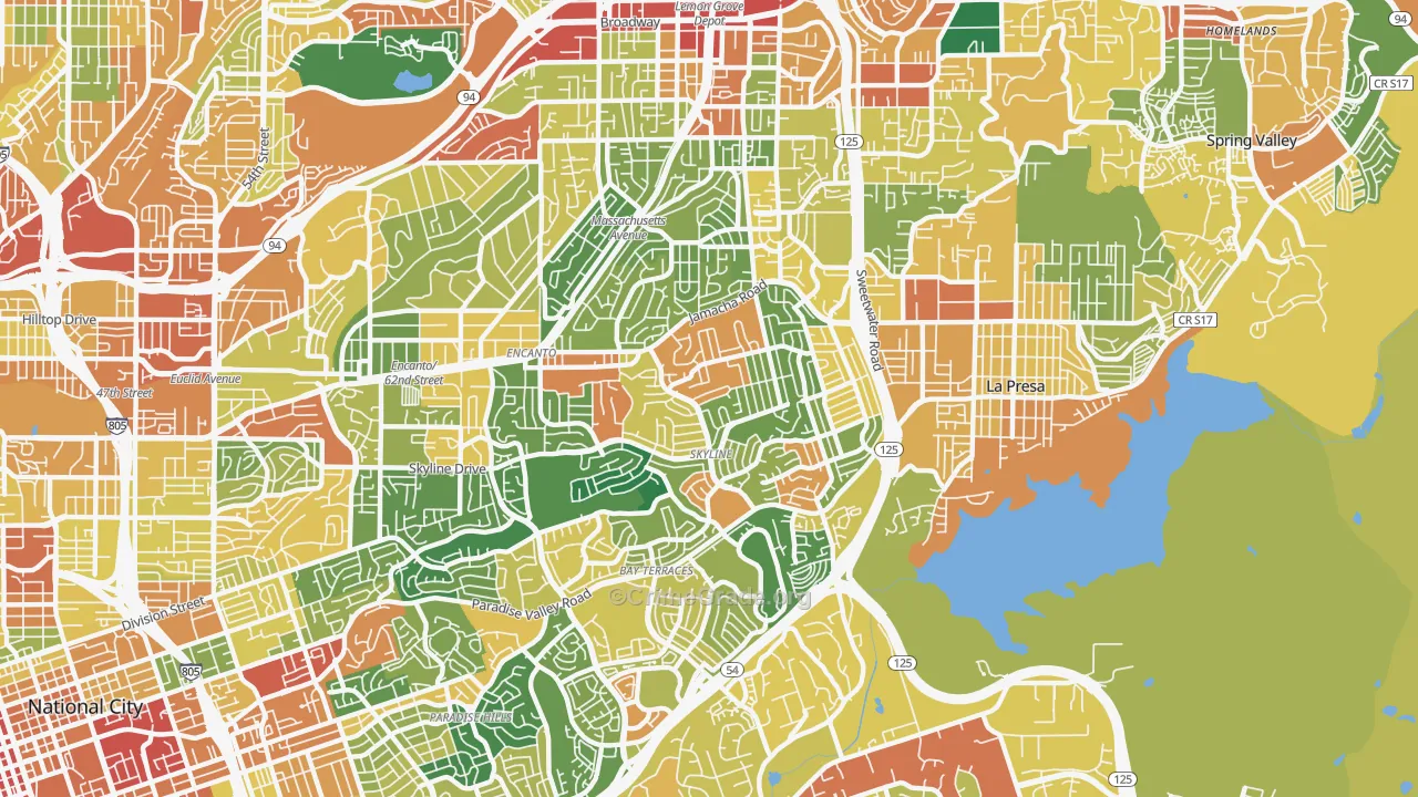 Sky Line, San Diego, CA Map of Theft Rates