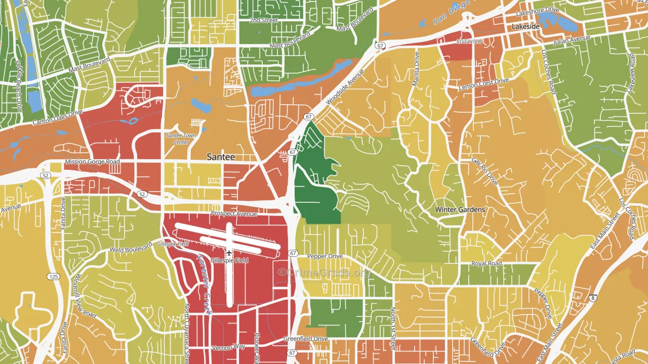 Sky Ranch, Santee, CA Map of Theft Rates