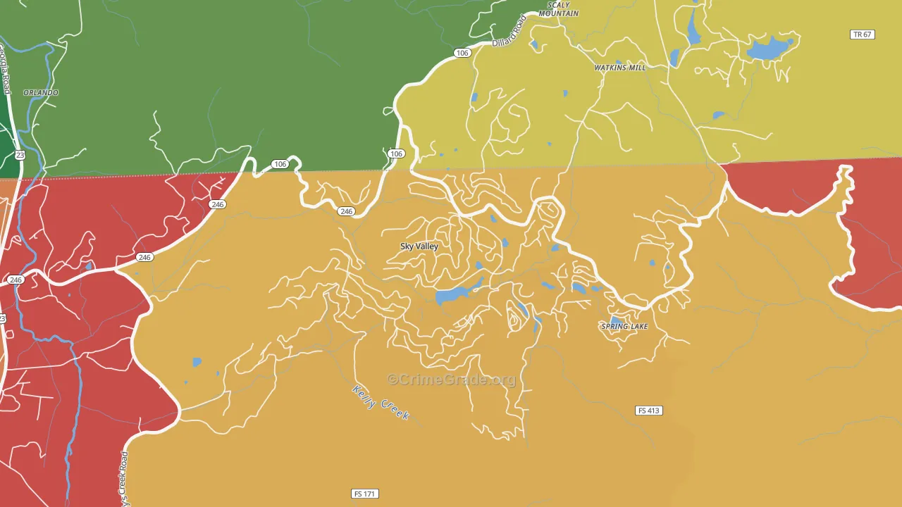 Sky Valley, GA Map of Theft Rates