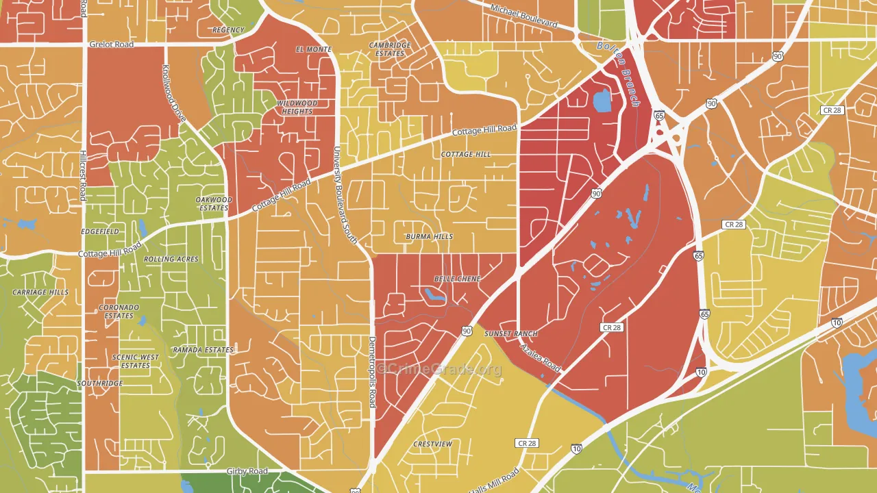 Skyland Park, Mobile, AL Map of Theft Rates