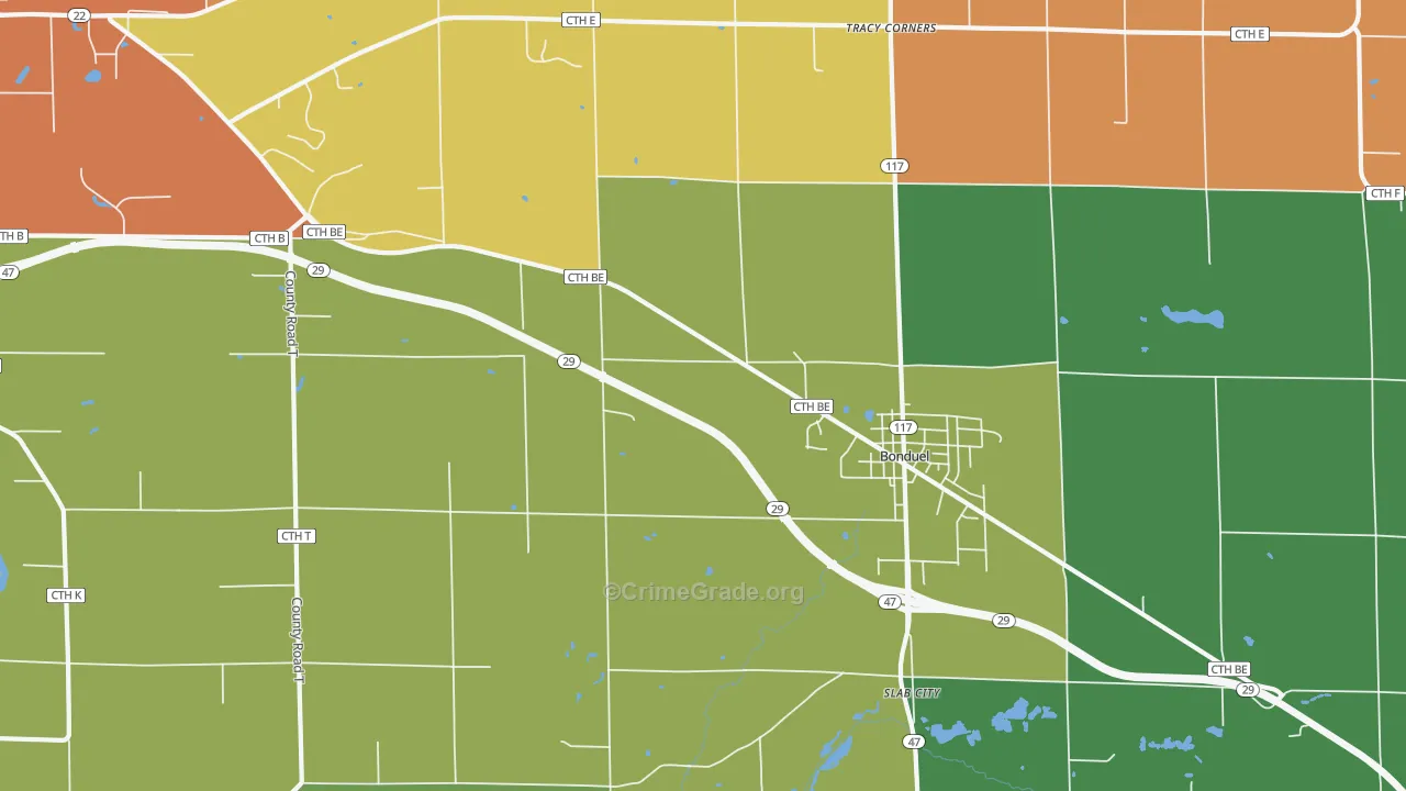 Slab City, WI Map of Theft Rates