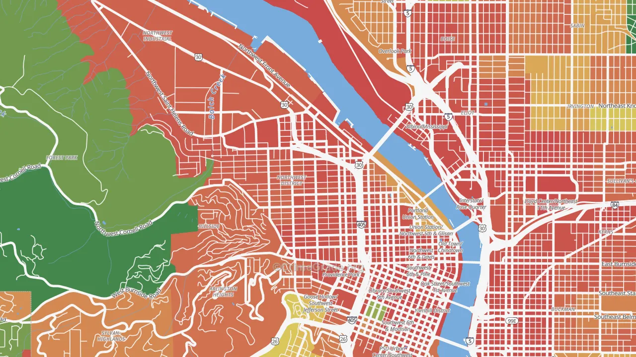 Slabtown, Portland, OR Map of Theft Rates
