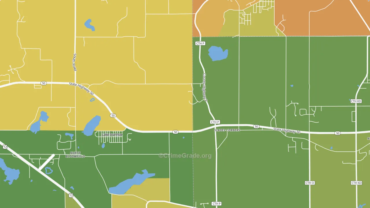 Slades Corner, WI Map of Theft Rates