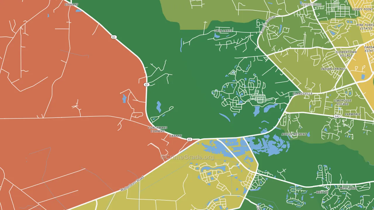 Slandsville, SC Map of Theft Rates