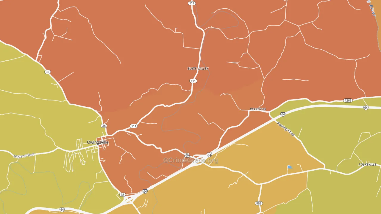 Slate Valley, KY Map of Theft Rates