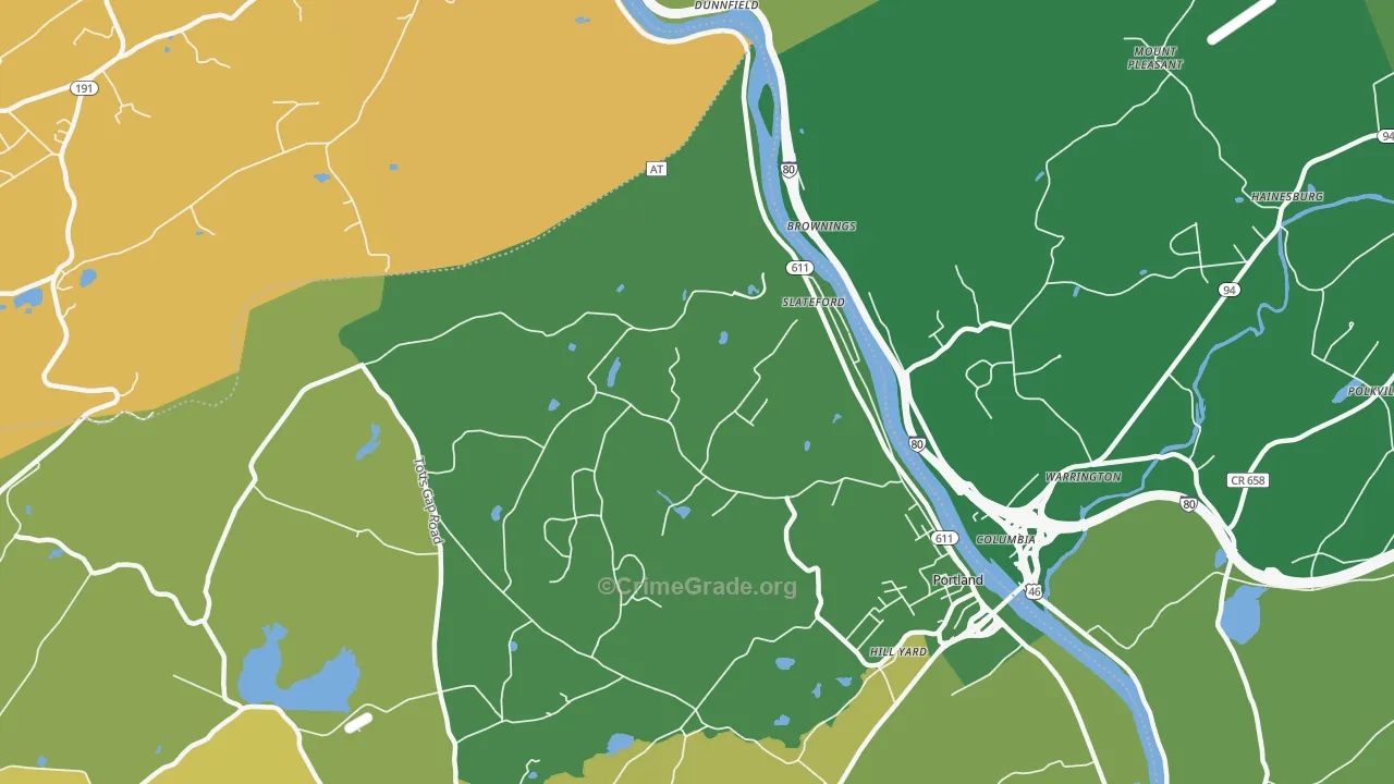 Slateford, PA Map of Theft Rates