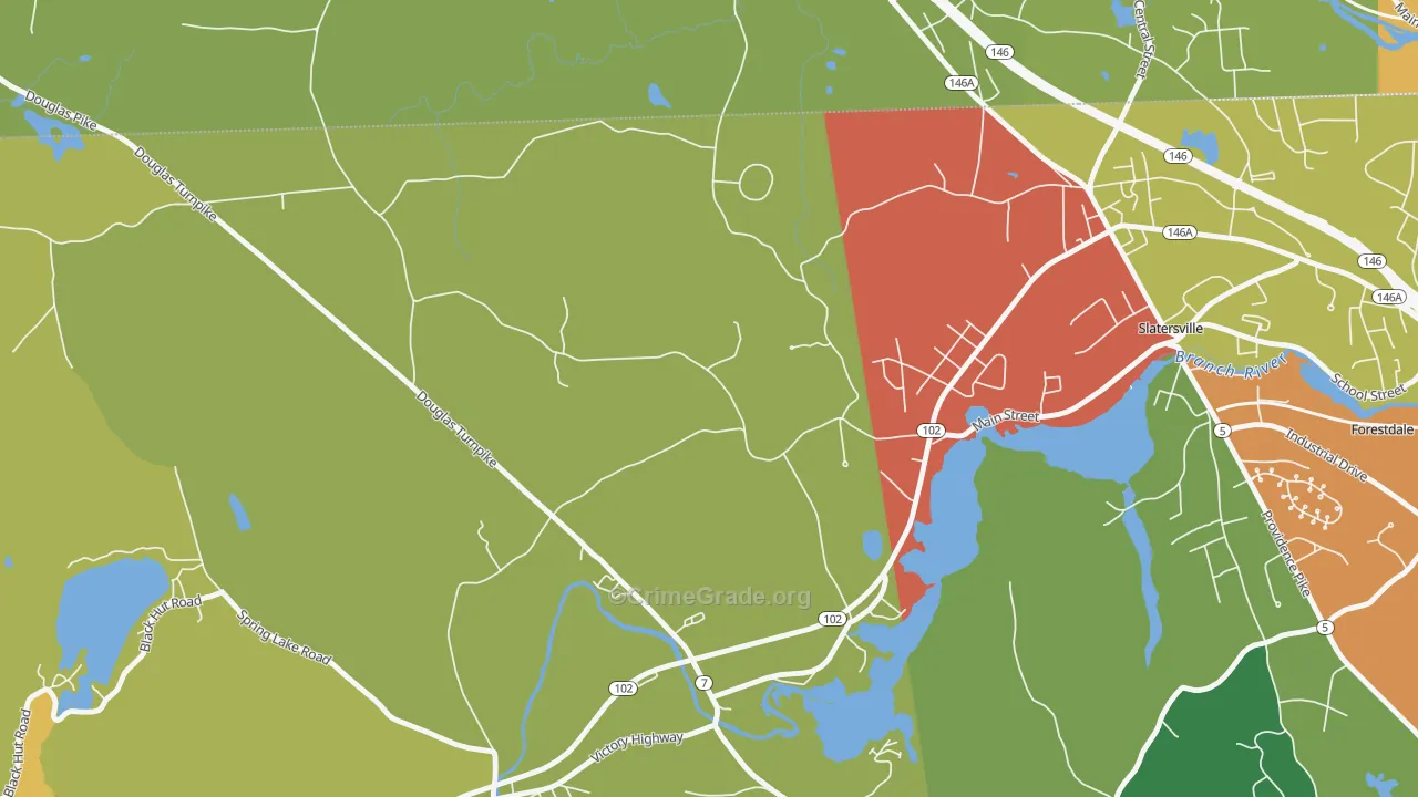 Slatersville, RI Map of Theft Rates