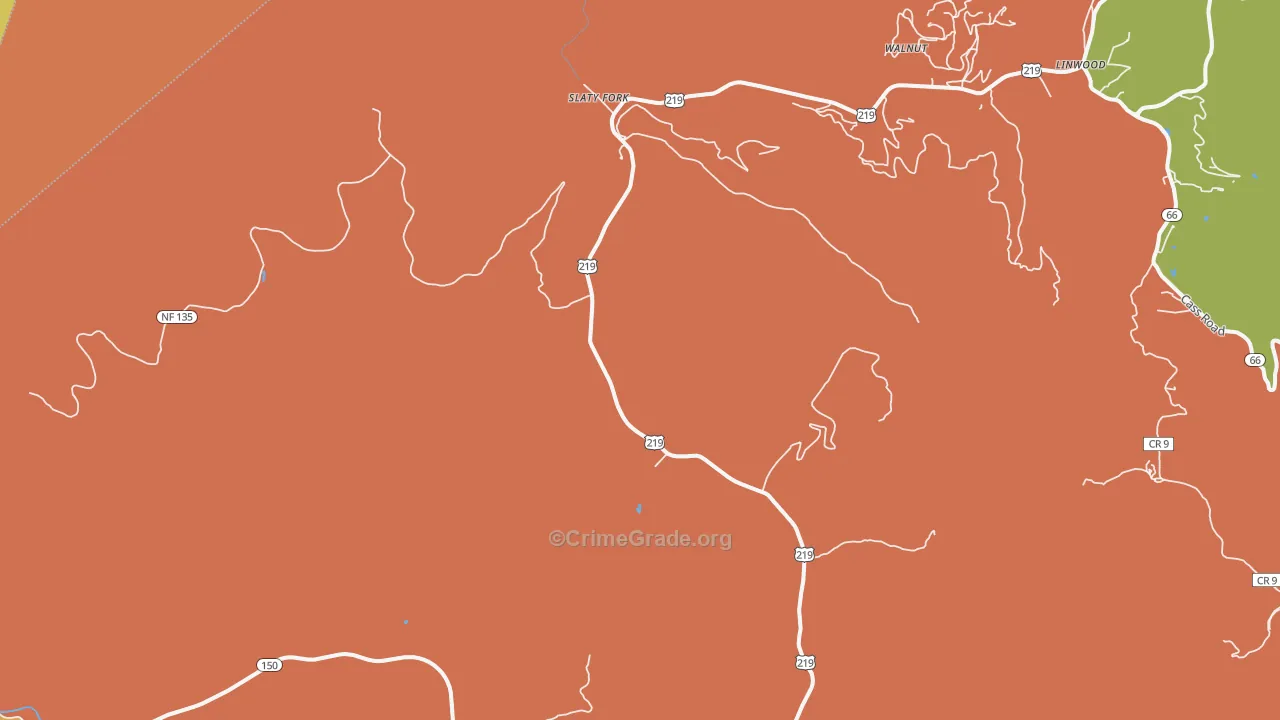 Slatyfork, WV Map of Theft Rates