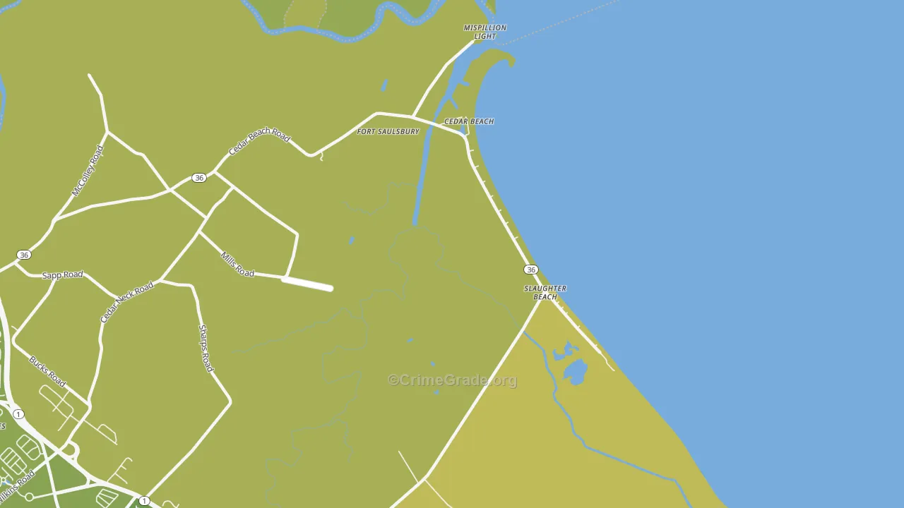 Slaughter Beach, DE Map of Theft Rates