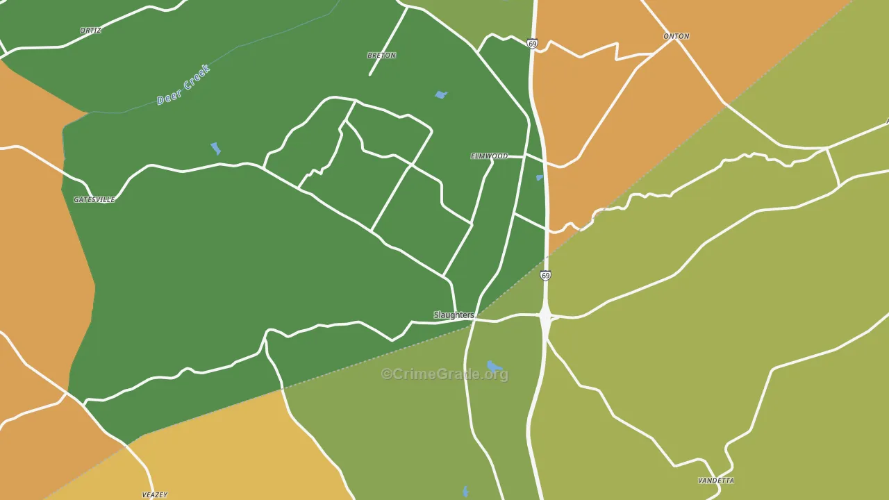 Slaughters, KY Map of Theft Rates