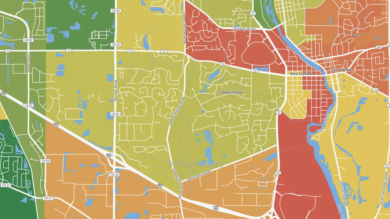 Sleepy Hollow, IL Map of Theft Rates