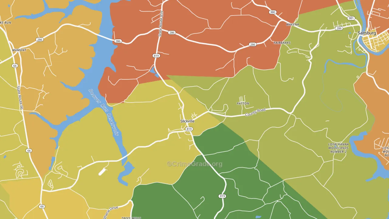 Slickville, PA Map of Theft Rates