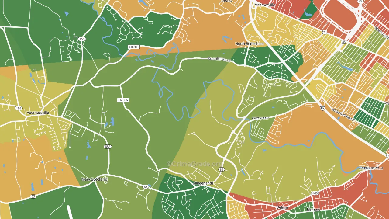 Slingerlands, NY Map of Theft Rates