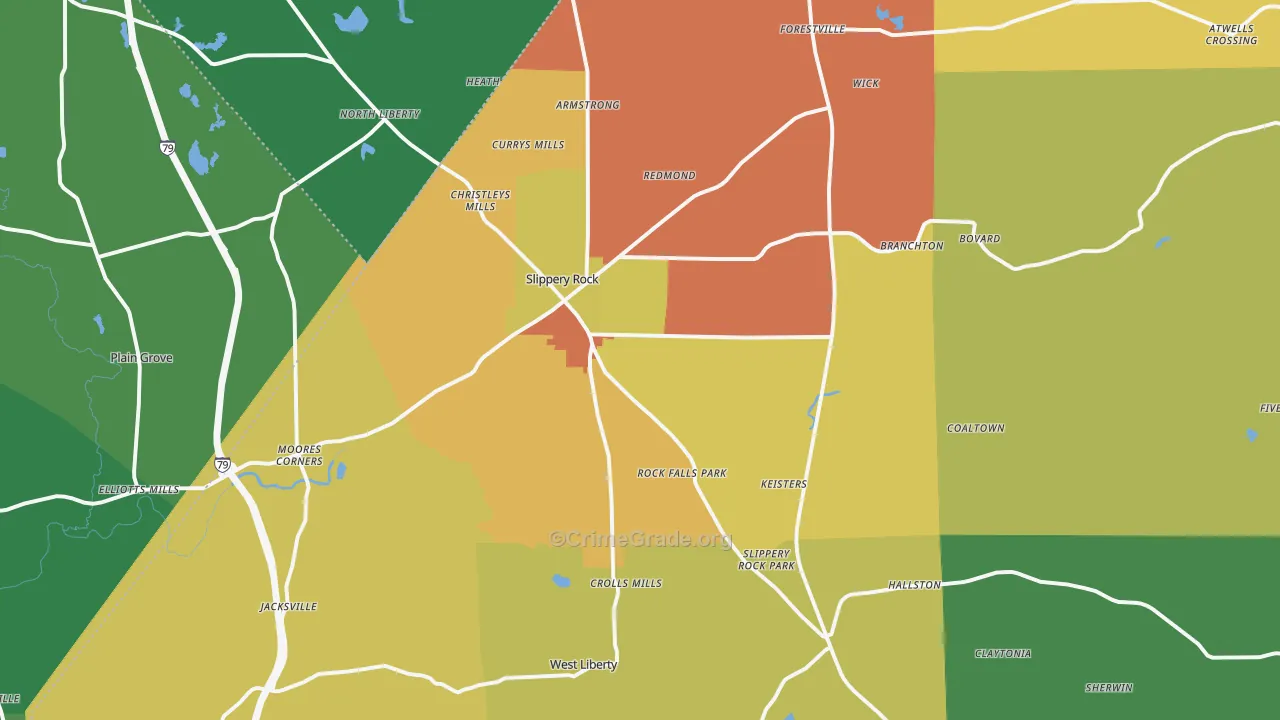 Slippery Rock, PA Map of Theft Rates
