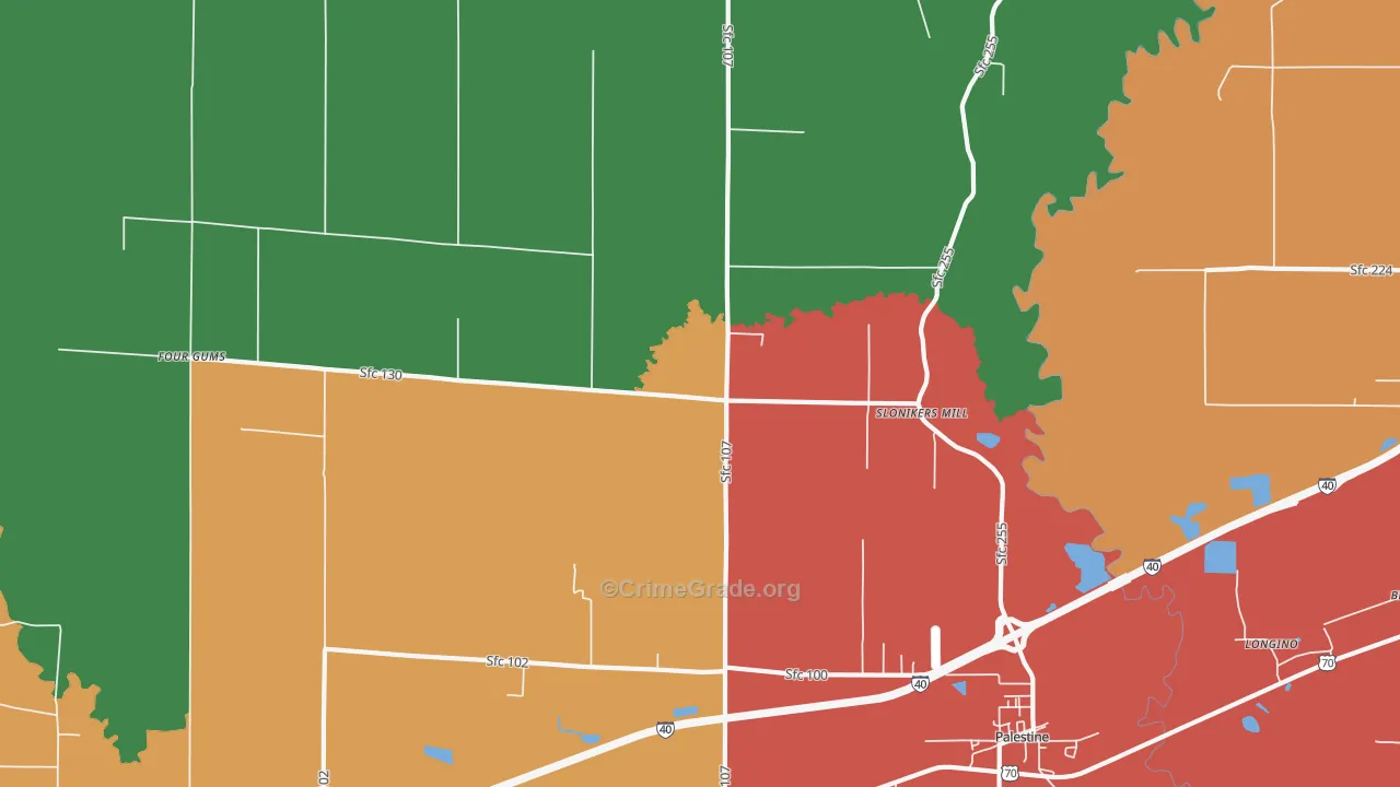 Slonikers Mill, AR Map of Theft Rates