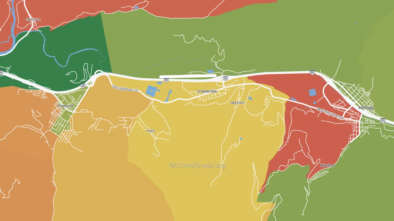Smelterville, ID Map of Theft Rates