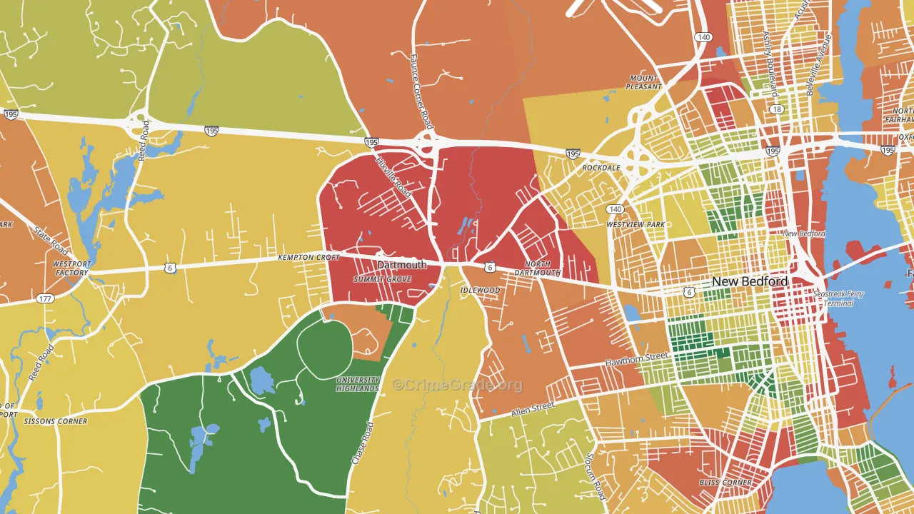 Smith Mills, MA Map of Theft Rates