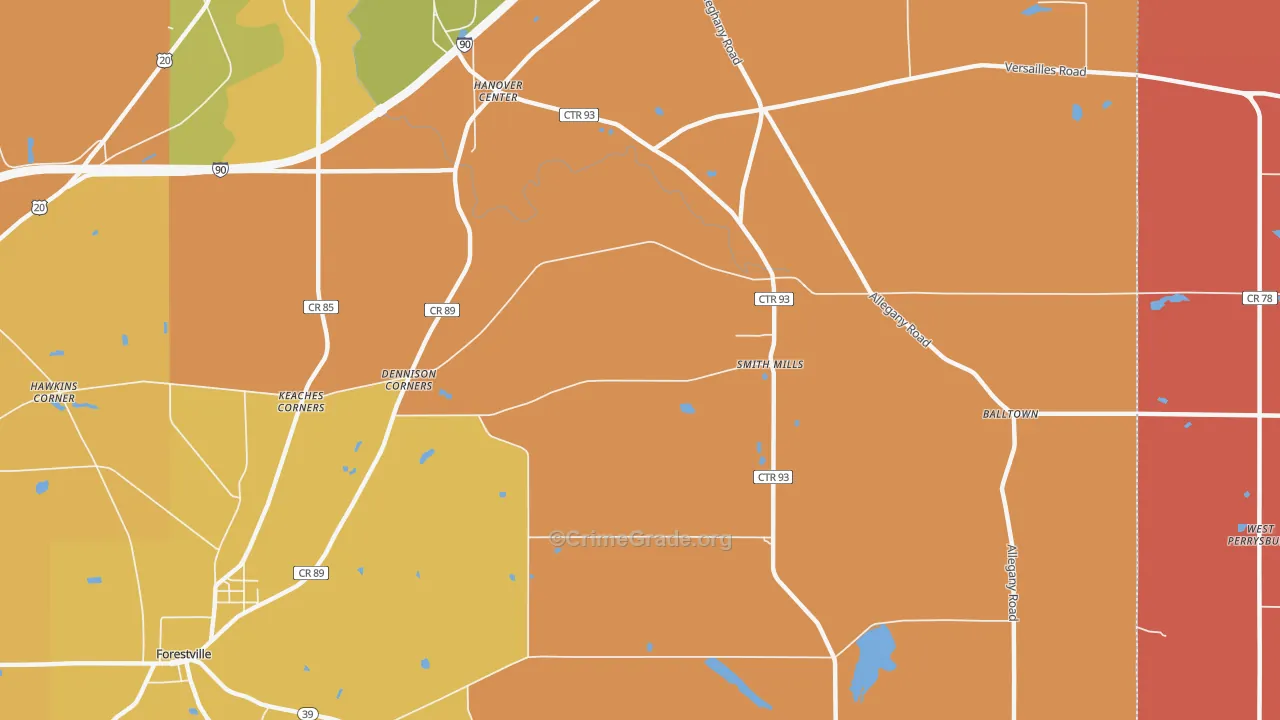 Smith Mills, NY Map of Theft Rates