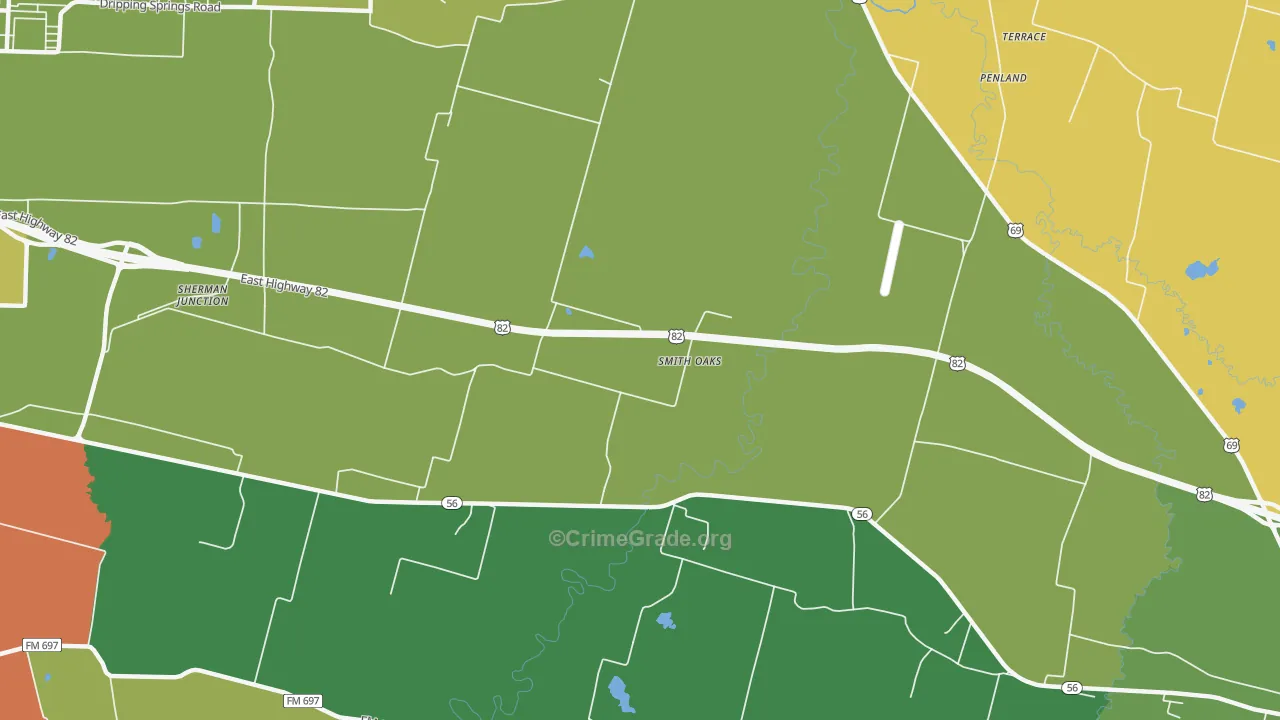 Smith Oaks, TX Map of Theft Rates