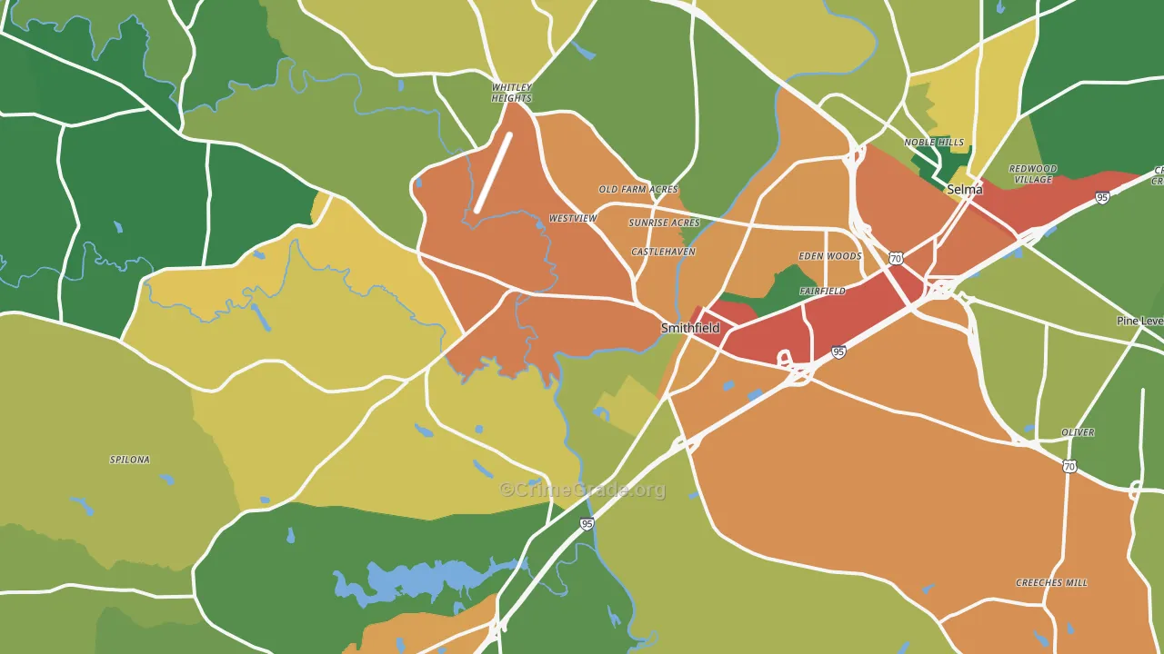 Smithfield, NC Map of Theft Rates