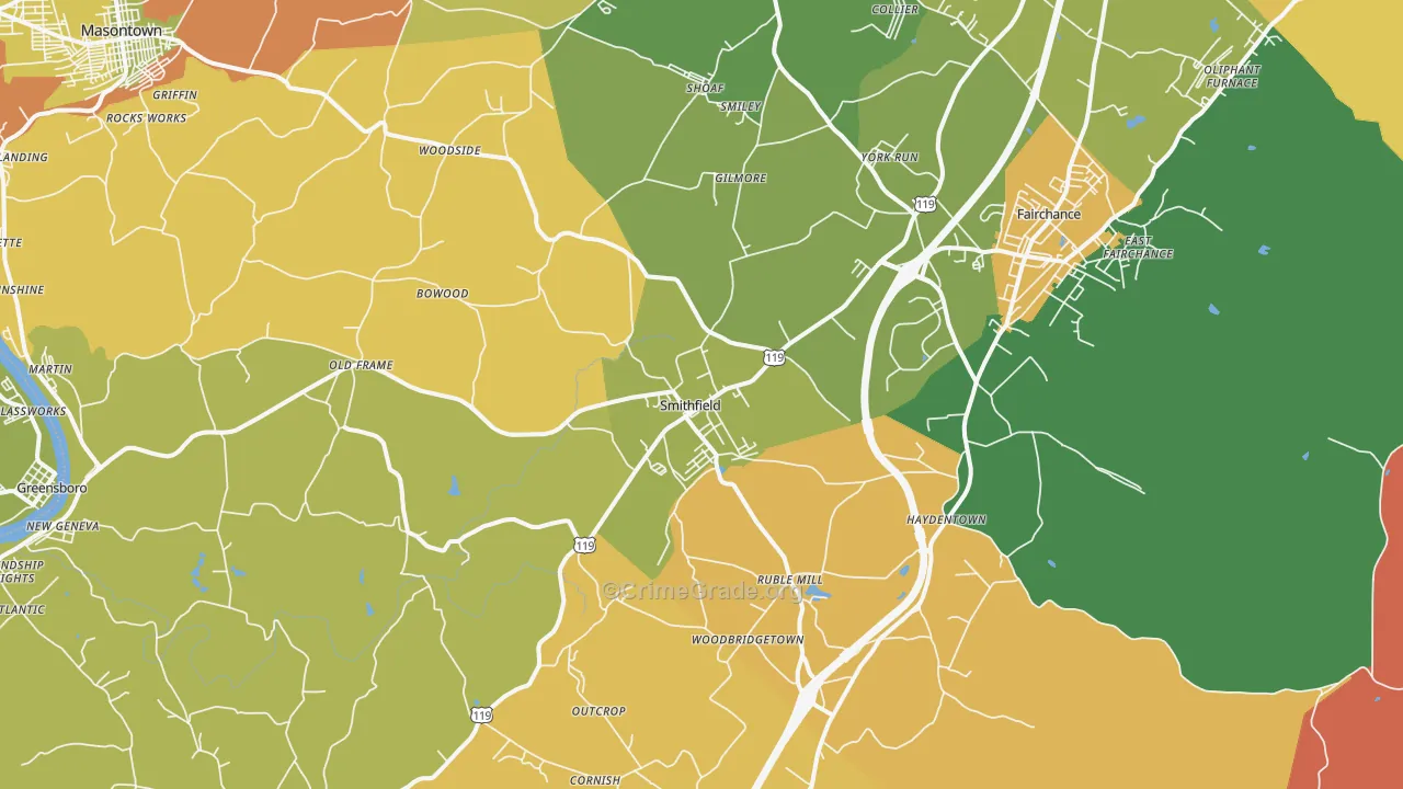 Smithfield, PA Map of Theft Rates