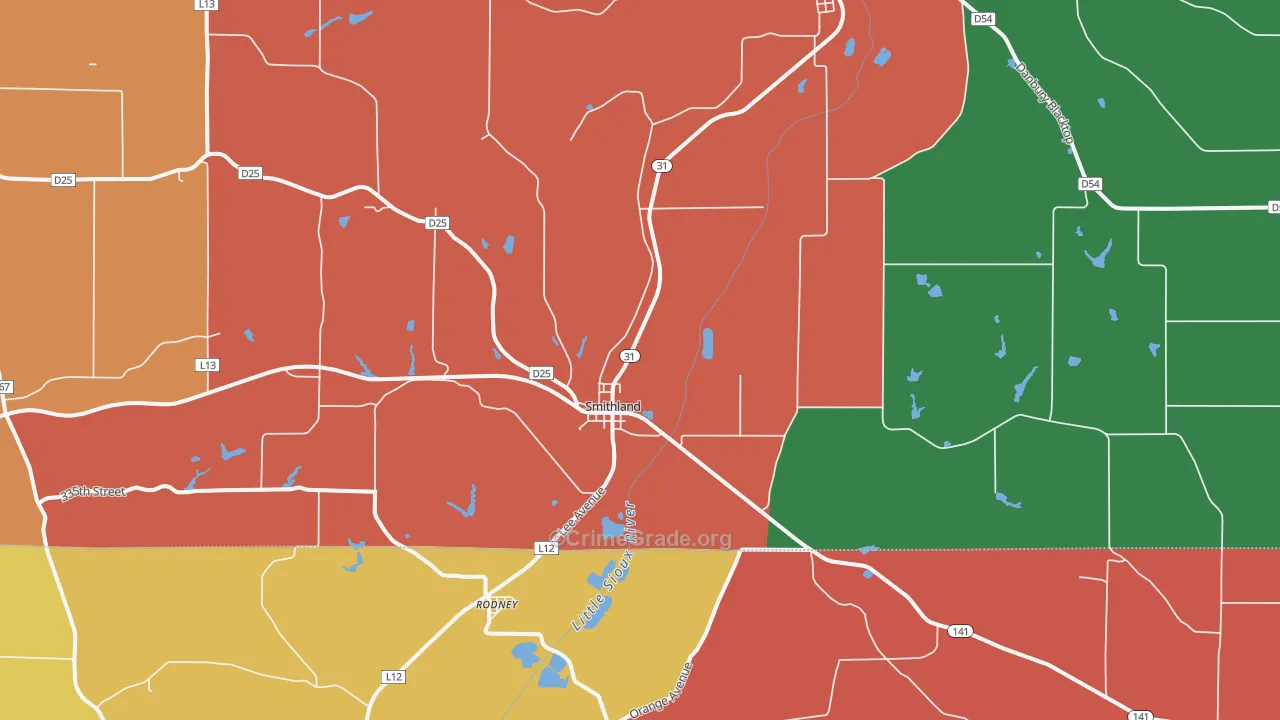 Smithland, IA Map of Theft Rates