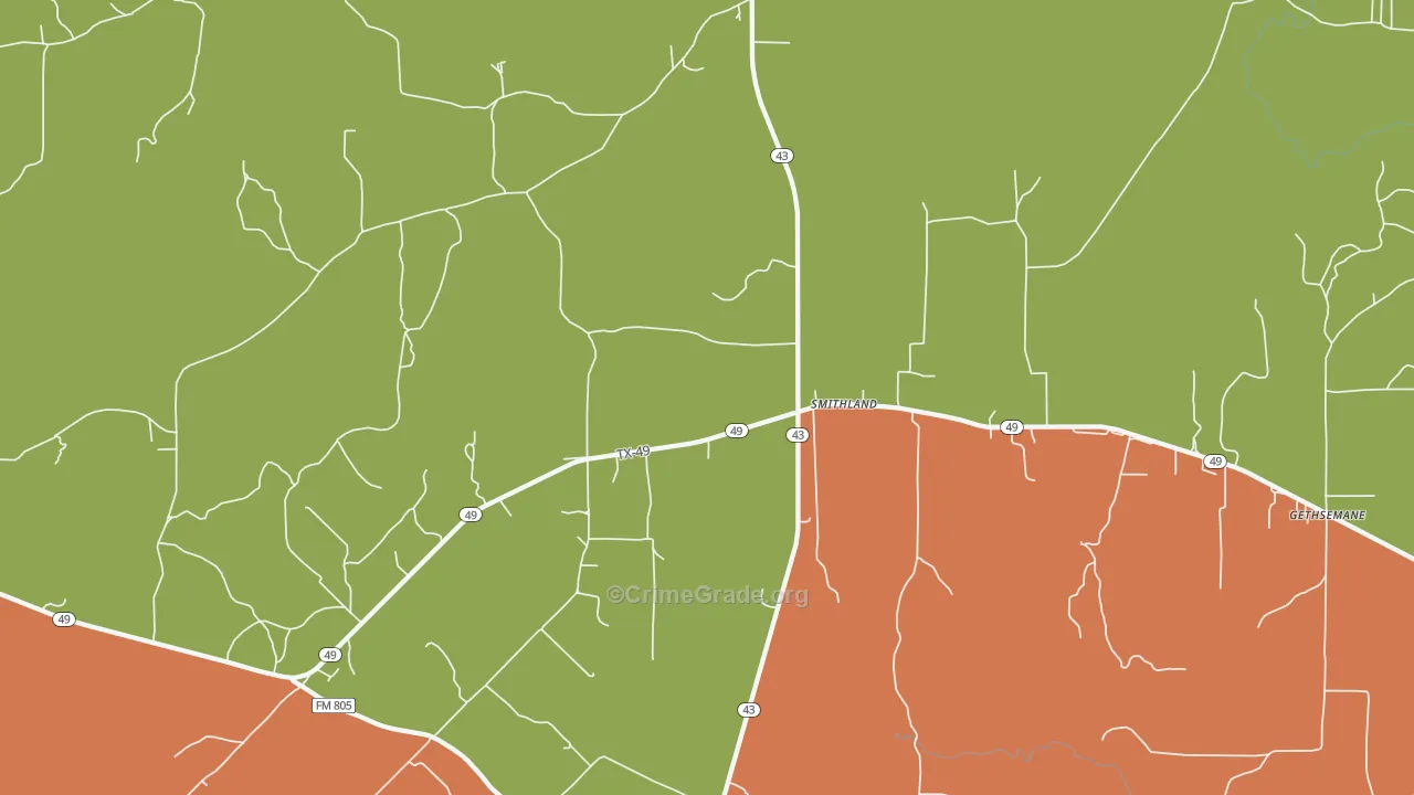 Smithland, TX Map of Theft Rates