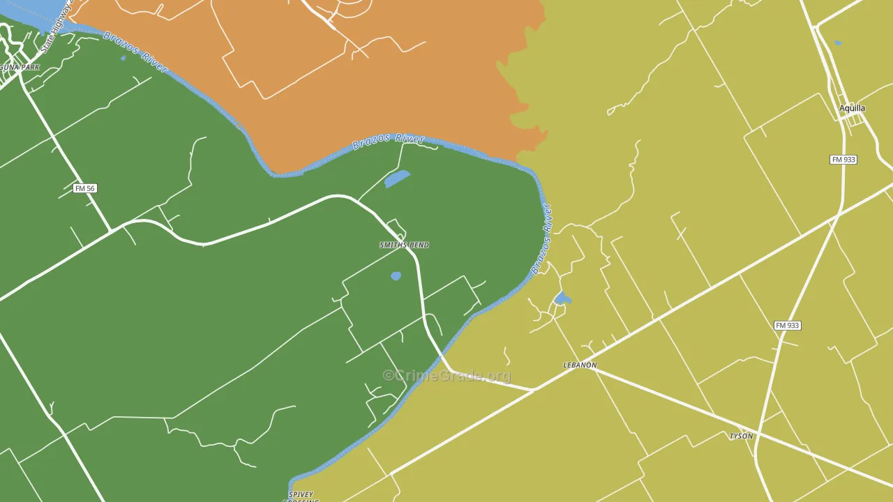Smiths Bend, TX Map of Theft Rates