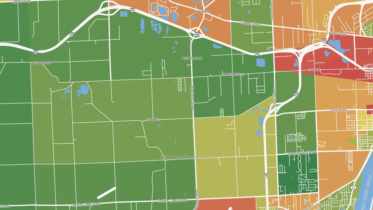 Smiths Creek, MI Map of Theft Rates
