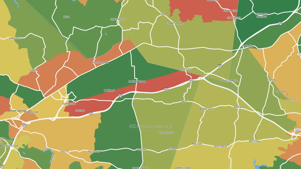 Smiths Grove, KY Map of Theft Rates