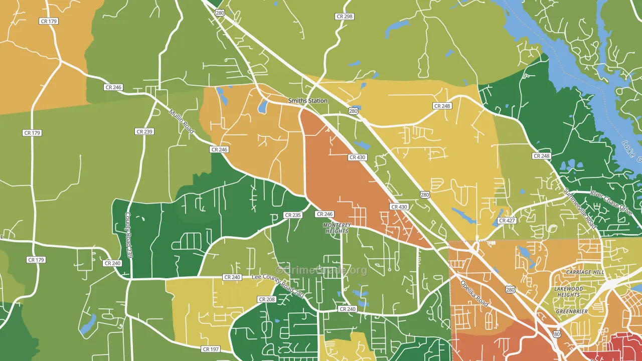 Smiths Station, AL Map of Theft Rates
