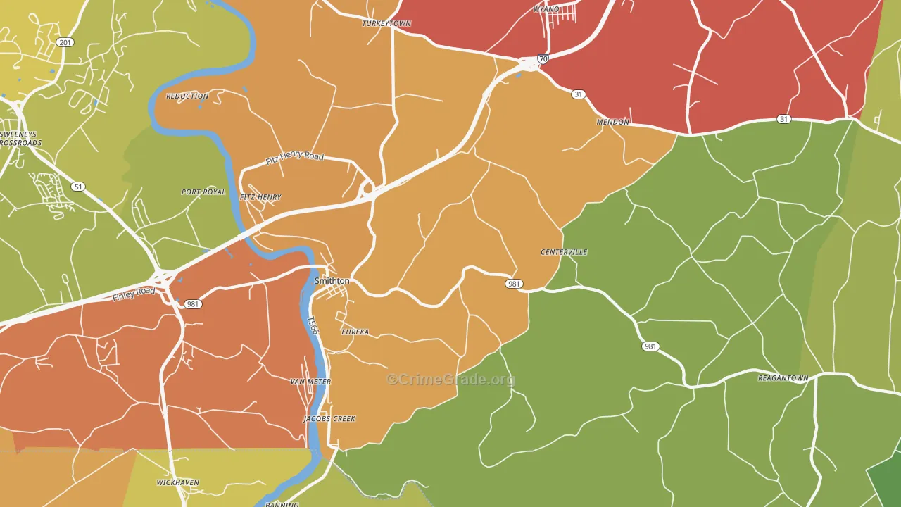 Smithton, PA Map of Theft Rates