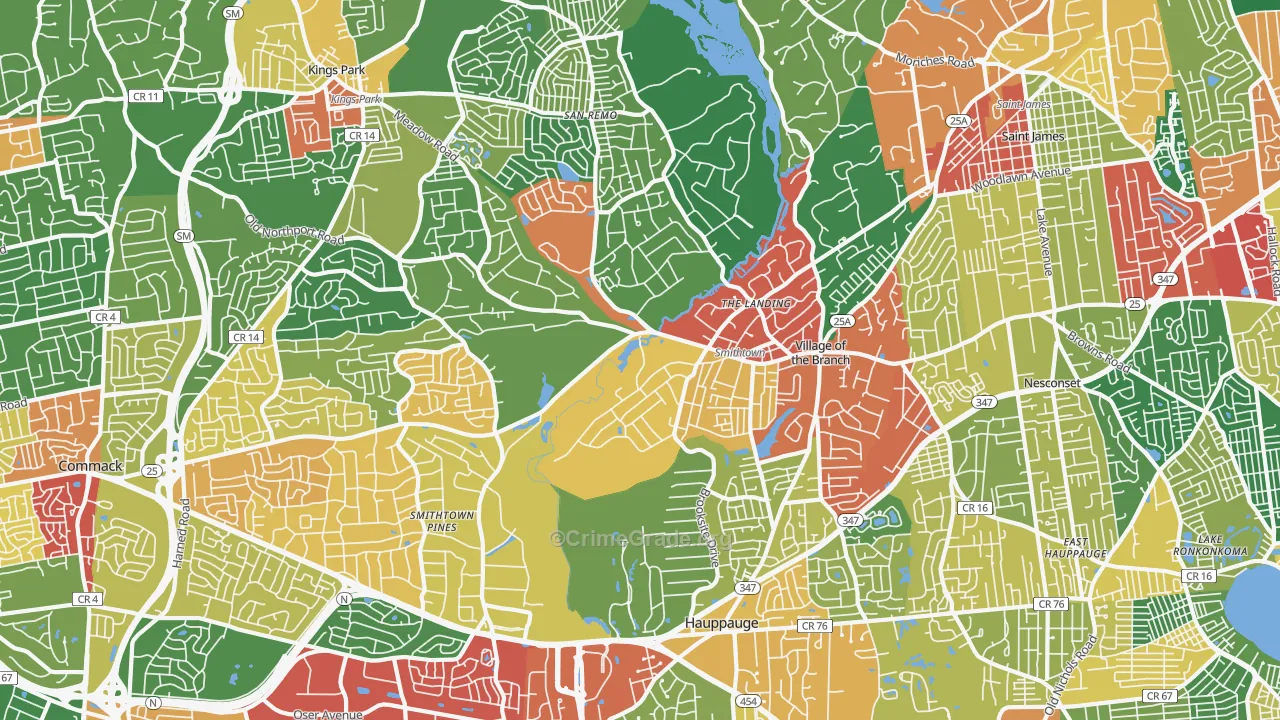 Smithtown, NY Map of Theft Rates