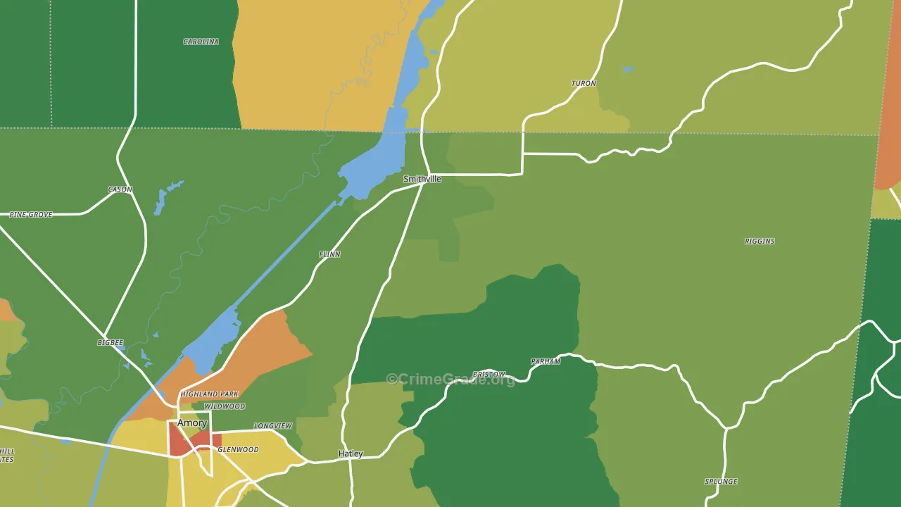 Smithville, MS Map of Theft Rates