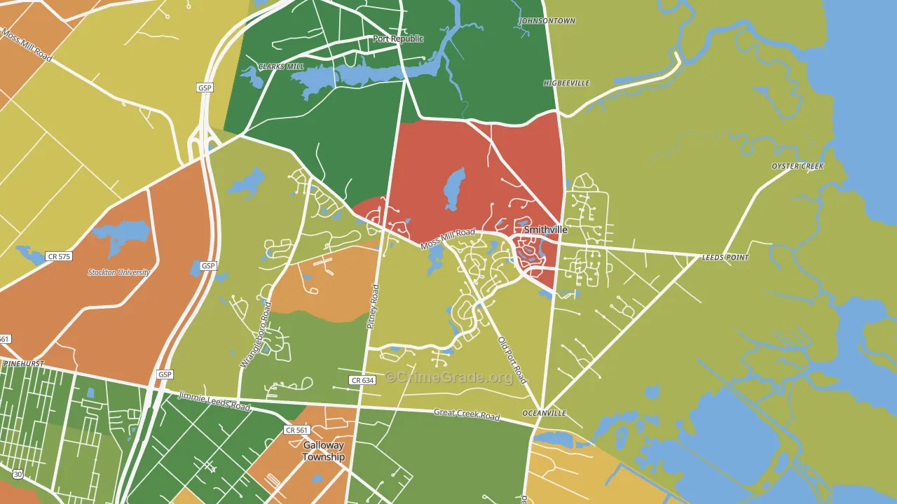 Smithville, NJ Map of Theft Rates