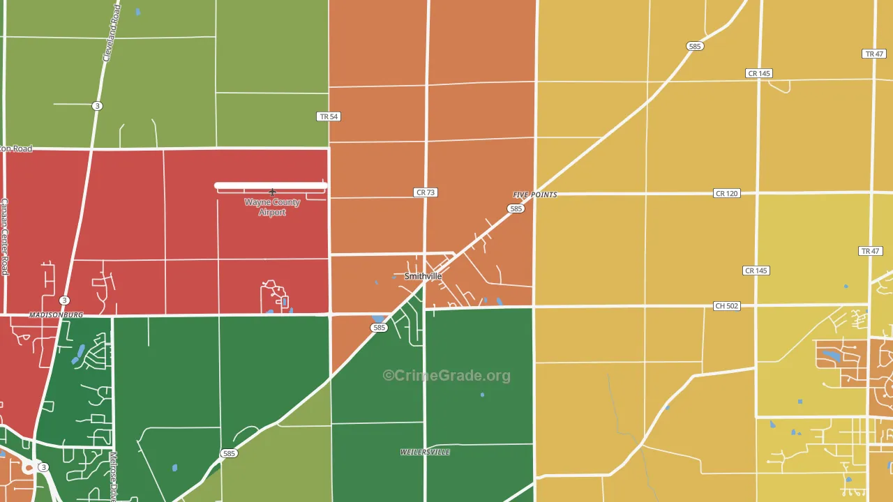 Smithville, OH Map of Theft Rates