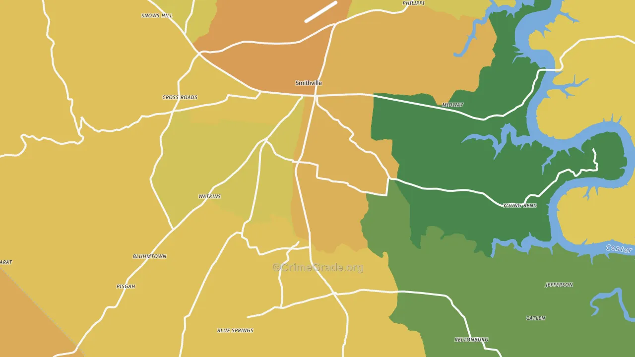 Smithville, TN Map of Theft Rates