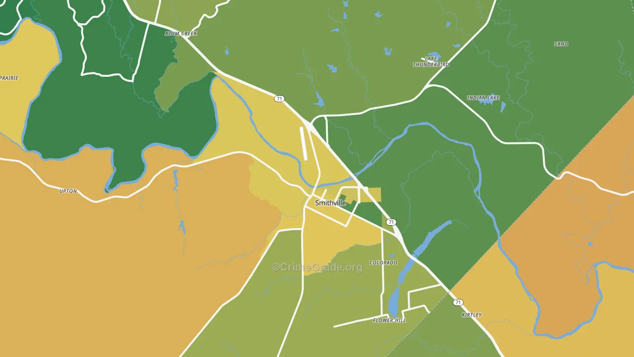 Smithville, TX Map of Theft Rates