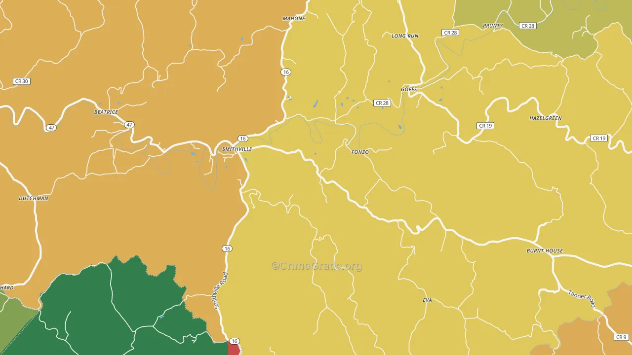 Smithville, WV Map of Theft Rates