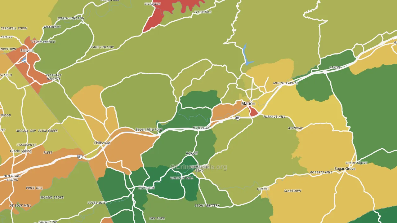 Smyth County, VA Map of Theft Rates