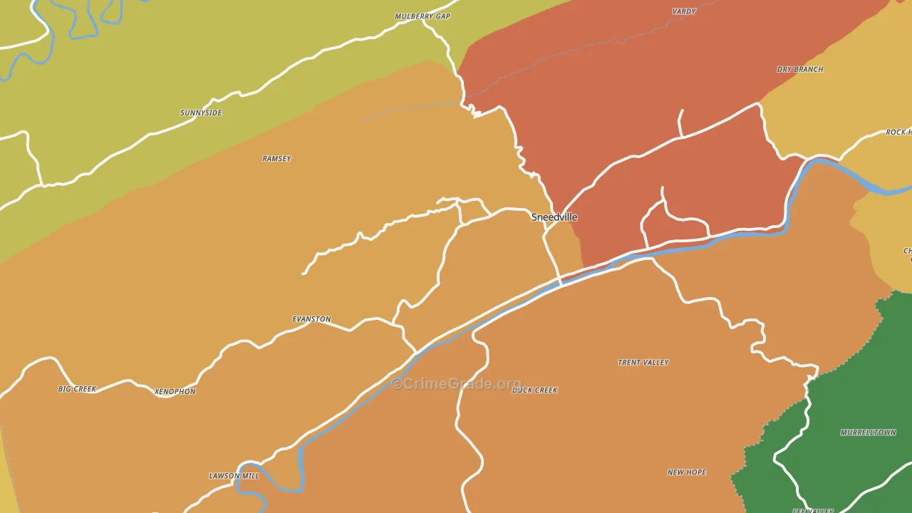 Sneedville, TN Map of Theft Rates