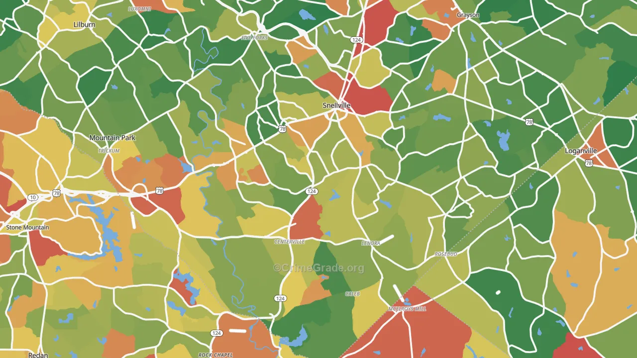 Snellville, GA Map of Theft Rates