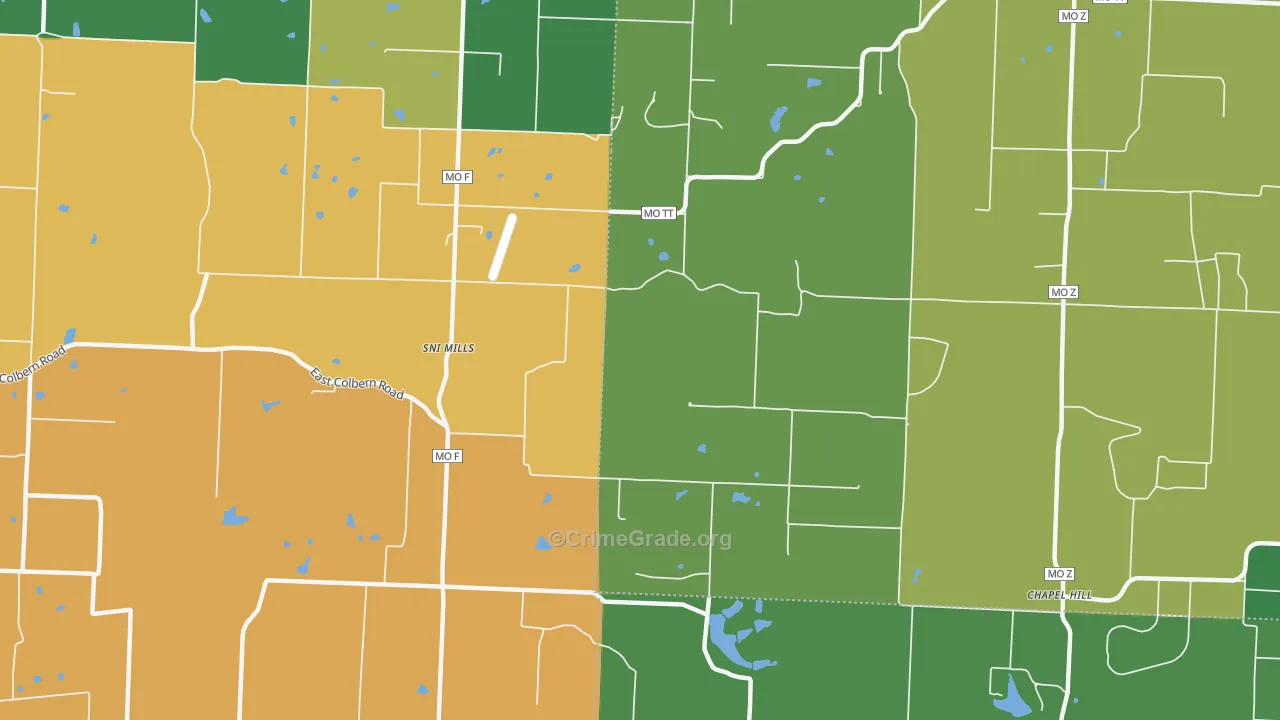 Sni Mills, MO Map of Theft Rates