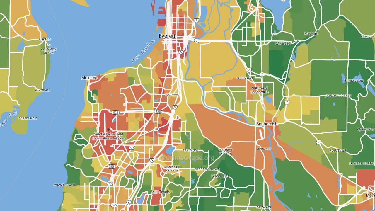 Snohomish County, WA Map of Theft Rates