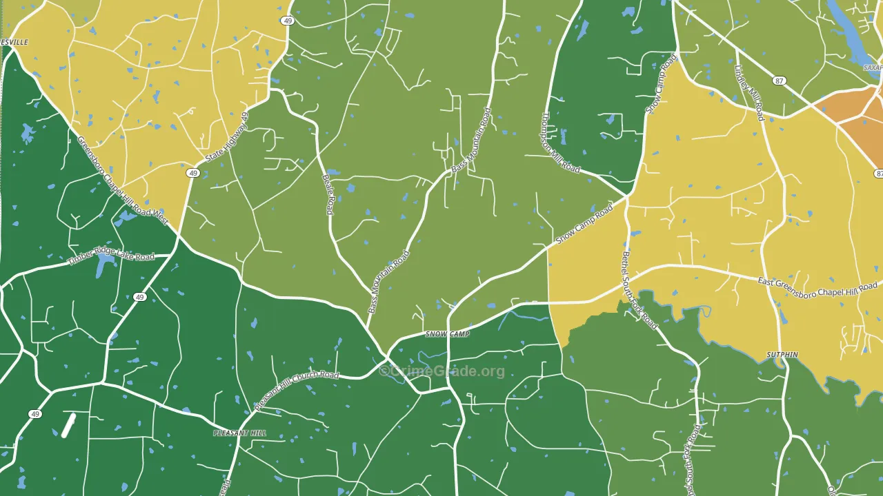 Snow Camp, NC Map of Theft Rates