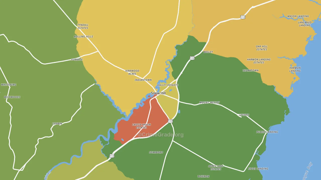 Snow Hill, MD Map of Theft Rates